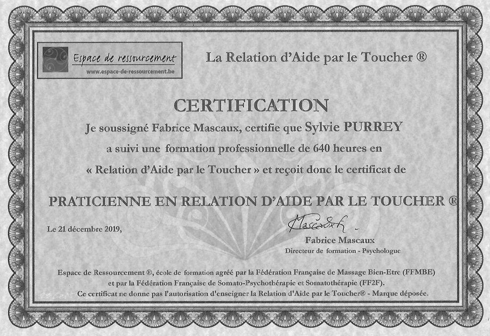 Relation d'aide par le toucher praticienne